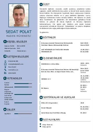 Maden Mühendisi Cv Örnekleri cv indir